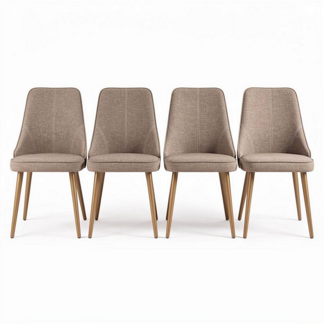 Sedie moderne in tessuto beige con gambe in legno 45 x 50 x 90cm set di quattro