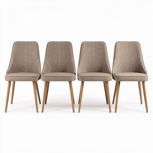 Sedie moderne in tessuto beige con gambe in legno 45 x 50 x 90cm set di quattro