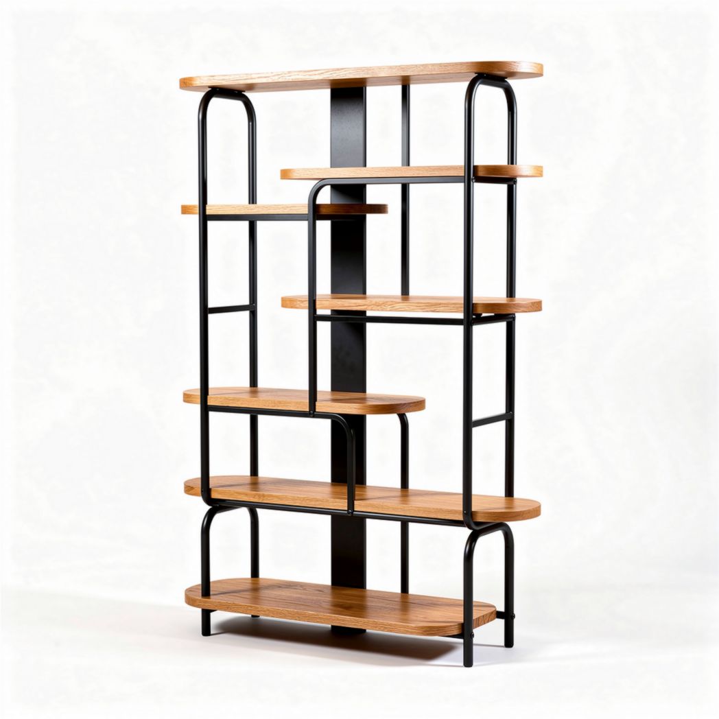 Scaffale in legno e metallo nero con dimensioni 150 x 80 x 30 cm