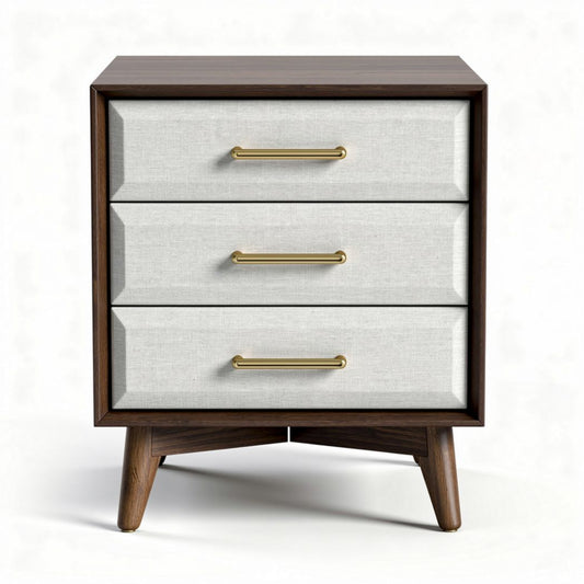 Comò moderno in legno con finitura beige e tre cassetti 45 x 40 x 60cm