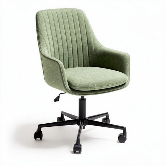 Sedia da ufficio girevole in tessuto verde con base nera 60 x 60 x 90cm