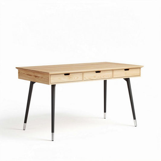 Scrivania in legno di frassino naturale con tre cassetti 120 x 60 x 75cm