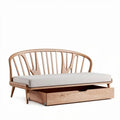 Divano in legno naturale con cassetto e cuscino grigio 200 x 90 x 80cm