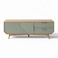 Mobiletto soggiorno in legno con finitura verde e linee geometriche 120 x 40 x 50cm