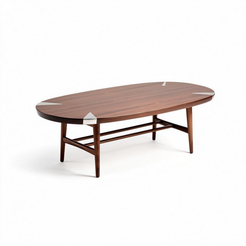 Tavolo da caffè ovale in legno di noce 150 x 80 x 75cm con gambe in legno