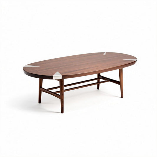 Tavolo da caffè ovale in legno di noce 150 x 80 x 75cm con gambe in legno