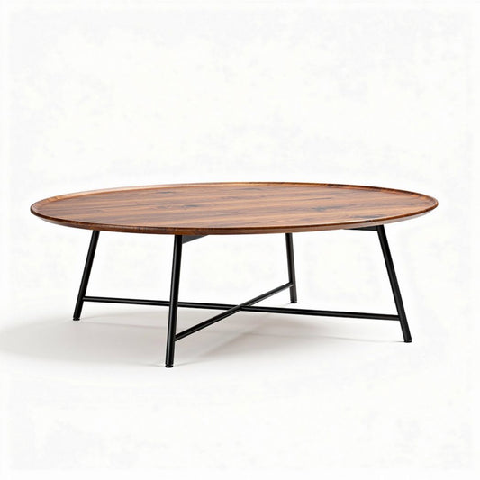 Tavolino da caffè rotondo in legno e metallo nero 120 x 120 x 45cm